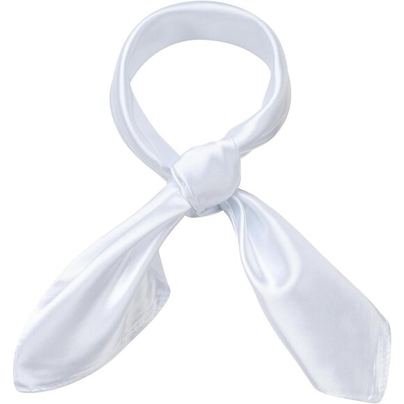Women's White Silk Feeling Scarf 23.6'' Square Satin Scarf Neck Head Bandana - Picture 1 of 7